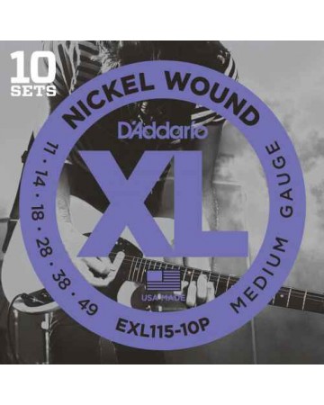 D´addario exl115-10p 11-49 pack de 10 juego de cuerdas electricas XL Blues/Jazz Rock [11-49].