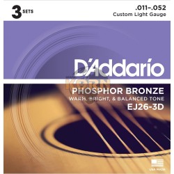 Pack de 3 juegos de cuerdas Guitarra Acústica Serie EJ Phosphor Bronze Custom Light